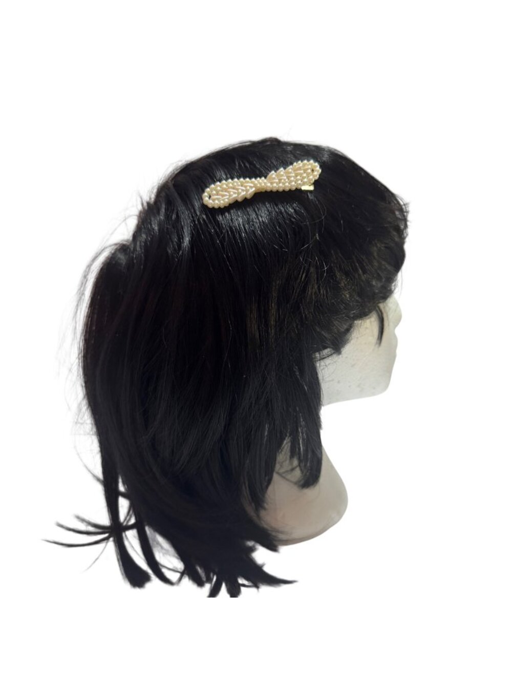 Pearl Beaded Hair Clip Bow Shaped Gold Metal Snap Barrette Elegant Accessory